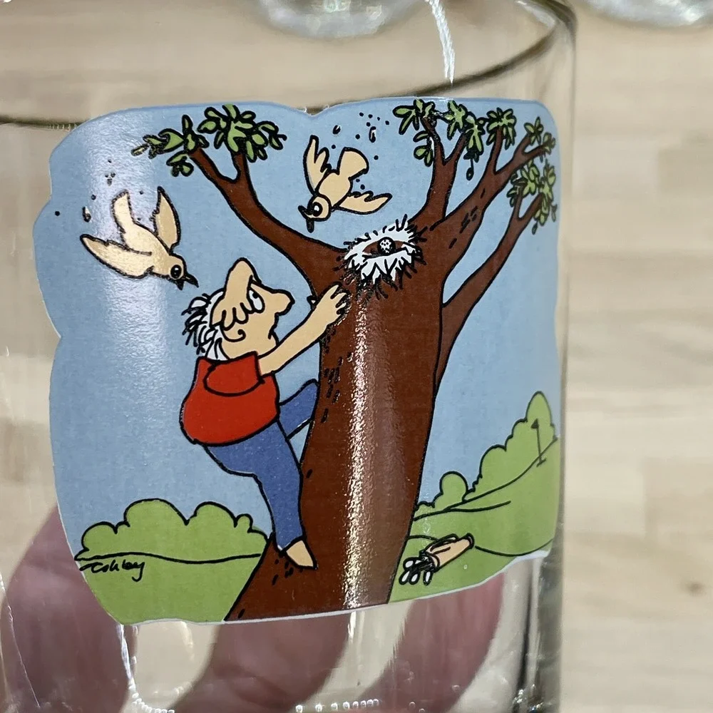 Vintage Ashby Glasses 8pc Golf Funny‎ Cartoon Low Ball Whiskey Man's Cave Decor